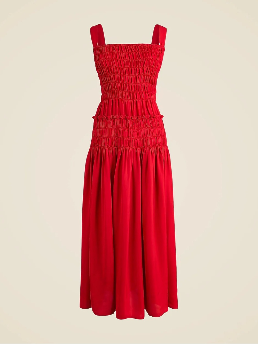 J. Crew Red Smocked Midi Dress - Picture 2 of 6